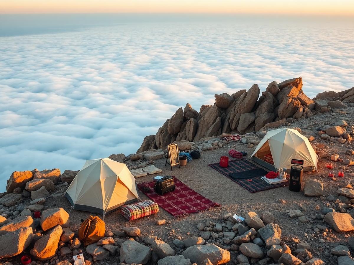 Camping arrangement above the clouds at Jebel Jais, Ras Al Khaimah UAE