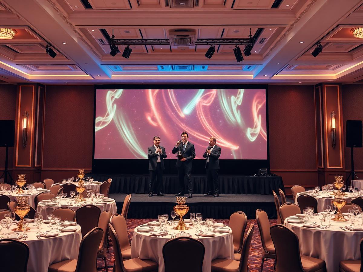 Corporate awards night trophy presentation at a UAE ballroom
