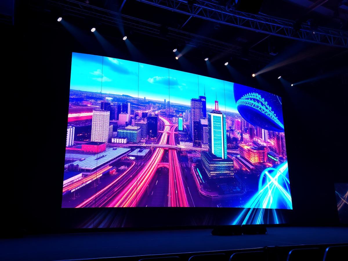 Curved LED video wall on an event stage in Abu Dhabi